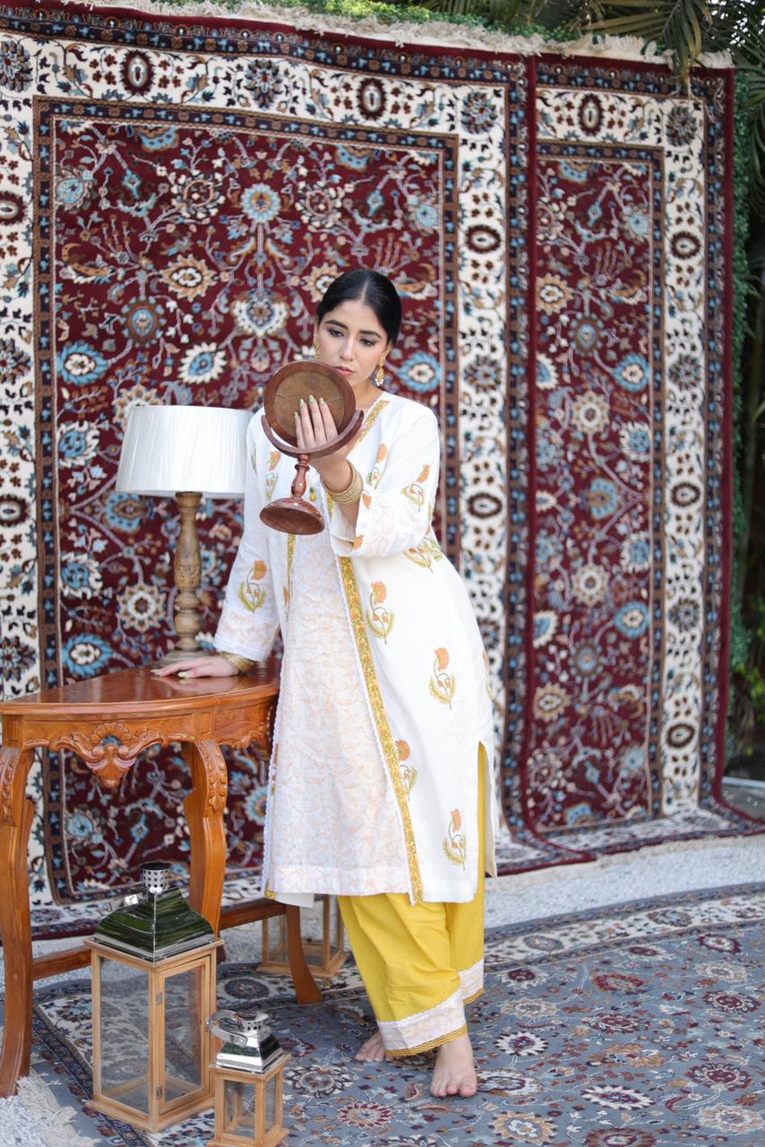 Jaipuri Print White Suit
